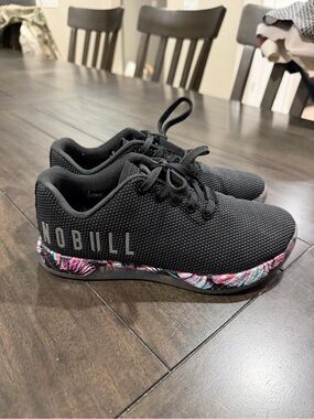 NOBULL Black Knit Trainers with Multicolor Floral Midsole